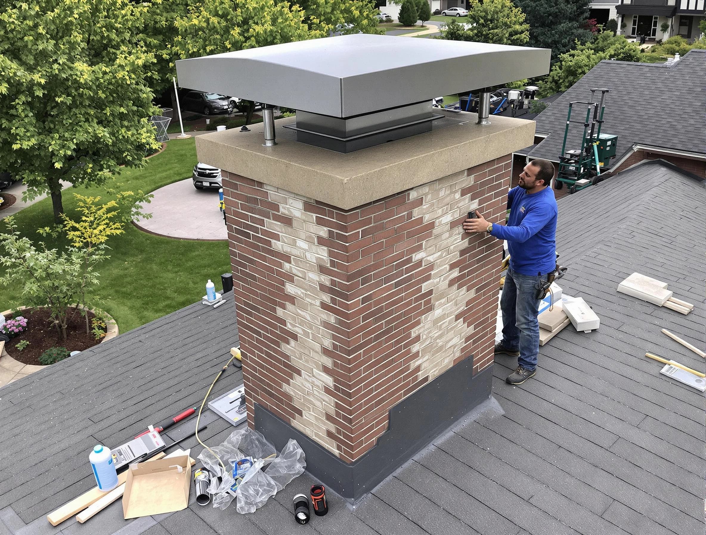 Panthersville Chimney Sweep team working on a custom chimney remodel in Panthersville, GA