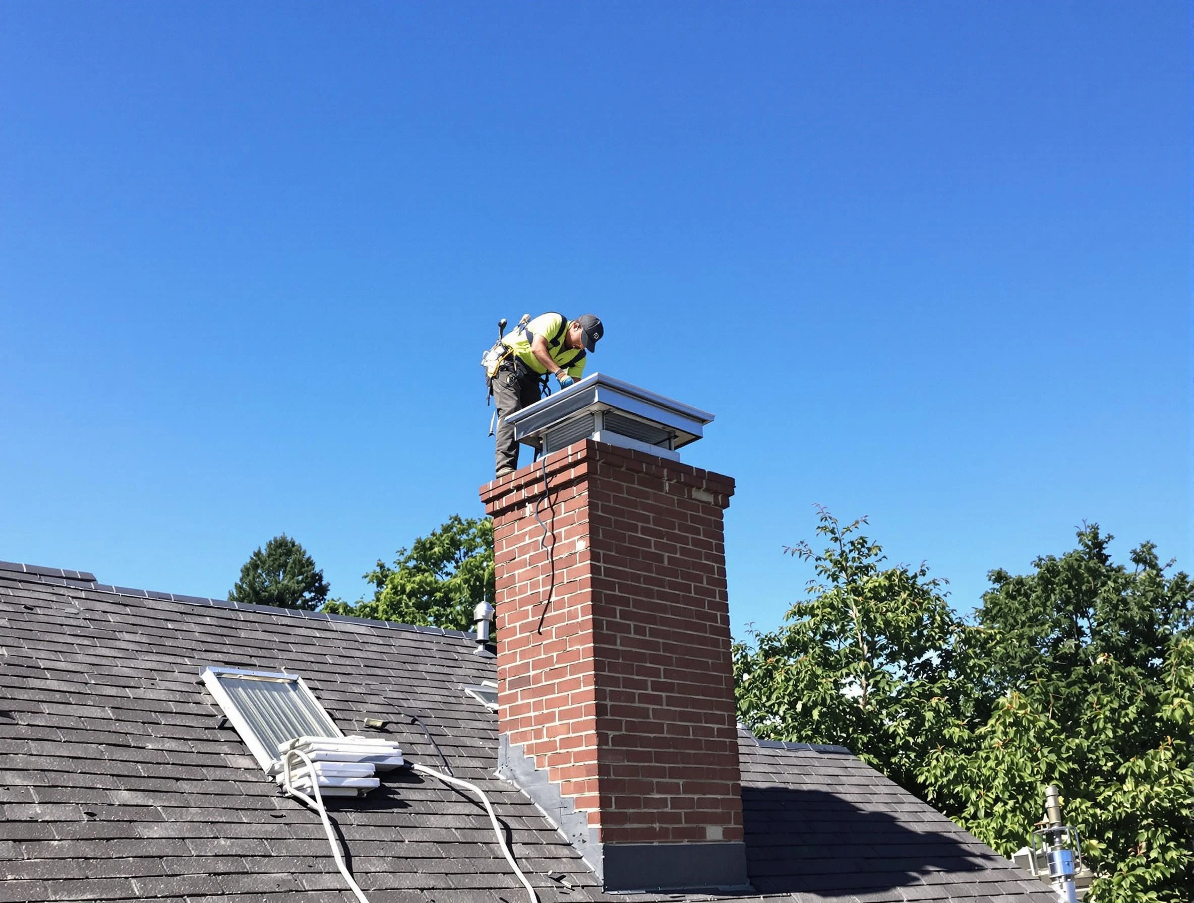 Panthersville Chimney Sweep technician measuring a chimney cap in Panthersville, GA