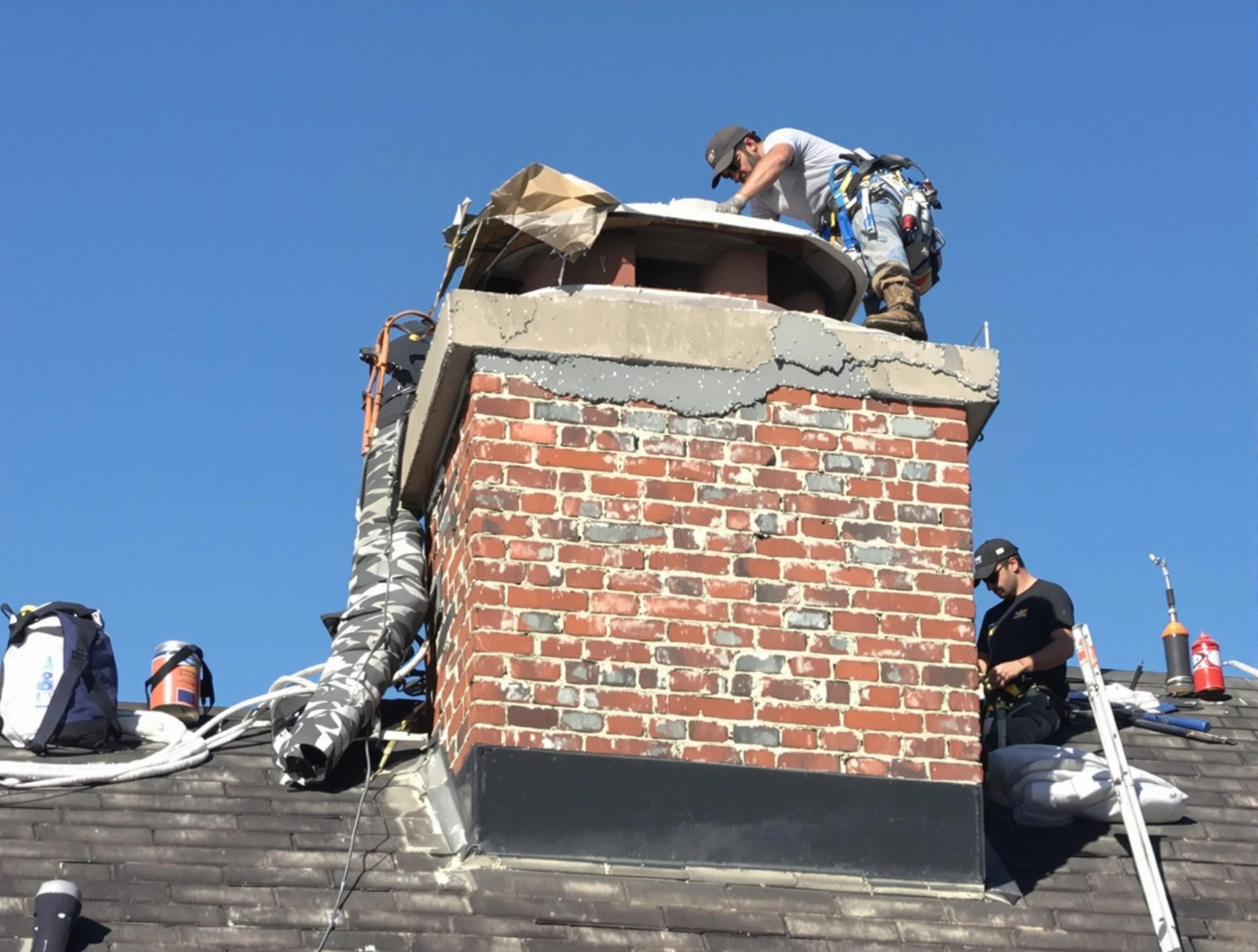 Panthersville Chimney Sweep installing a custom chimney crown in Panthersville, GA